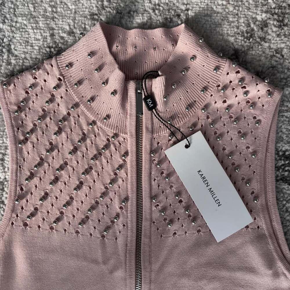 Karen Millen Stud Zip Through Sleeveless Dress Blush Pink M